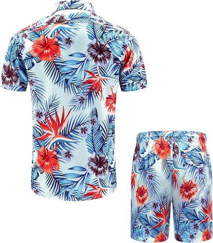 EUOW Men's Hawaiian Shirts and Shorts Set 2 Pieces Button Down Short Sleeve Beach Vacation Outfits in Kuwait