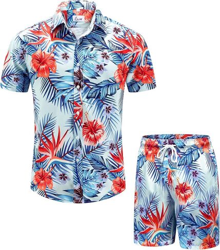 EUOW Men's Hawaiian Shirts and Shorts Set 2 Pieces Button Down Short Sleeve Beach Vacation Outfits in Kuwait