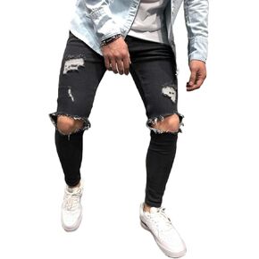 Andongnywell Men's Stretchy Ripped Skinny Biker Jeans Taped Slim Fit Denim Pants Mid Waist Tight Zipper Pencil Pant in Saudi Arabia
