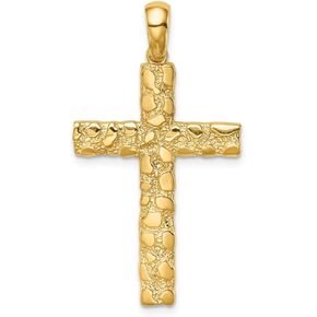 Solid 14k Yellow Gold Nugget Cross Pendant Charm in Kuwait