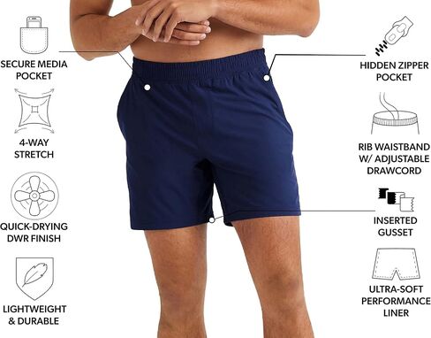 Rhone Men's 7" Mako Short Athletic Workout Shorts with Anti-Odor, Quick-Dry, 4-Way Stretch Fabric in Saudi Arabia