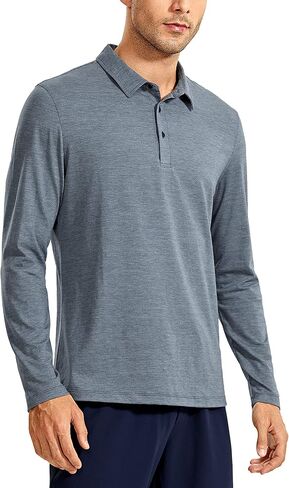 CRZ YOGA Men's Long Sleeve Golf Polo Shirts Quick Dry Athletic T-Shirts Moisture Wicking Gym Workout Tees in Saudi Arabia