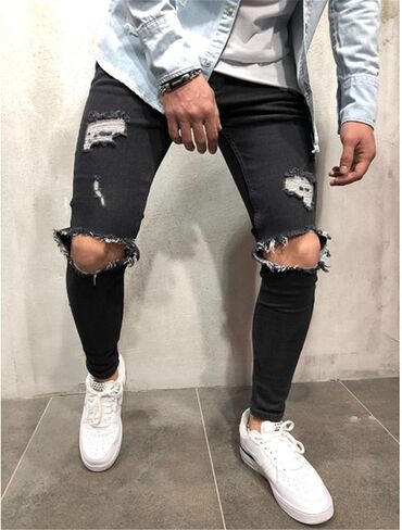Andongnywell Men's Stretchy Ripped Skinny Biker Jeans Taped Slim Fit Denim Pants Mid Waist Tight Zipper Pencil Pant in Saudi Arabia