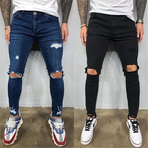 Andongnywell Men's Ripped Skinny Jeans Distressed Slim Trouser Destroy Stretch Biker Denim Pants Trousers in Saudi Arabia