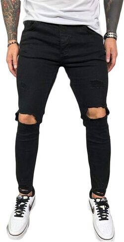 Andongnywell Men's Ripped Skinny Jeans Distressed Slim Trouser Destroy Stretch Biker Denim Pants Trousers in Saudi Arabia
