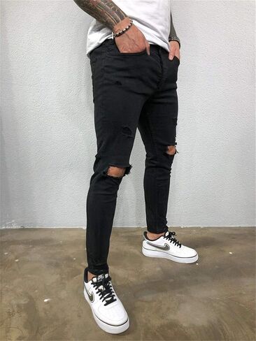 Andongnywell Men's Ripped Skinny Jeans Distressed Slim Trouser Destroy Stretch Biker Denim Pants Trousers in Saudi Arabia