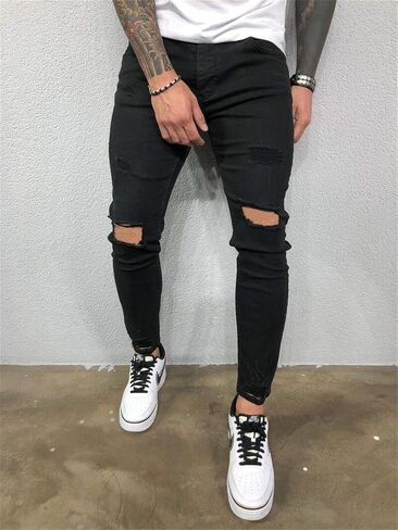 Andongnywell Men's Ripped Skinny Jeans Distressed Slim Trouser Destroy Stretch Biker Denim Pants Trousers in Saudi Arabia