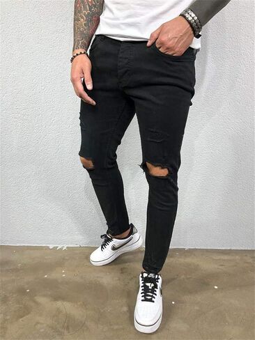 Andongnywell Men's Ripped Skinny Jeans Distressed Slim Trouser Destroy Stretch Biker Denim Pants Trousers in Saudi Arabia