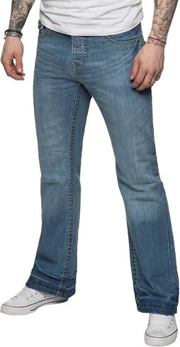 APT Mens Designer Basic Bootcut Flared Wide Leg Blue Denim Jeans - Range of Waist in Saudi Arabia