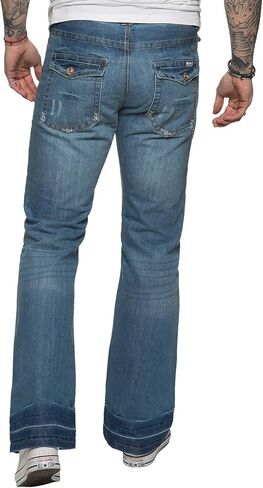 APT Mens Designer Basic Bootcut Flared Wide Leg Blue Denim Jeans - Range of Waist in Saudi Arabia