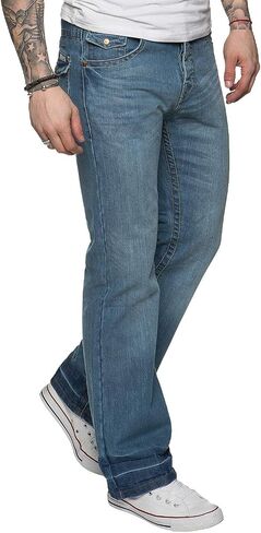 APT Mens Designer Basic Bootcut Flared Wide Leg Blue Denim Jeans - Range of Waist in Saudi Arabia
