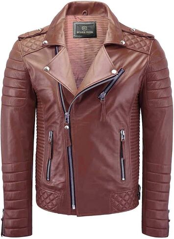 Benjer Skins Genuine Lambskin Leather Jackets For Men - Motorcycle Biker Leather Jacket Men BN 102 in Saudi Arabia