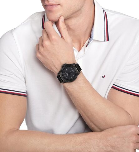 Tommy Hilfiger Men's Quartz Stainless Steel and #Tide Ocean Recycled Plastic Nylon Strap Watch, Color: Black (Model: 1791993) in Saudi Arabia