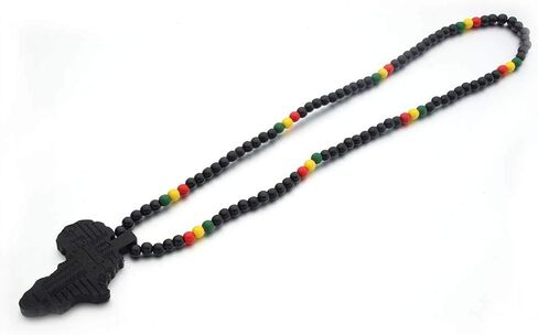 COLORFUL BLING Multicolor 8MM Wooden Bead Chain African Hip-hop Africa Map Pendant Necklace for Men Boys Natural Wood Jewelry in Saudi Arabia