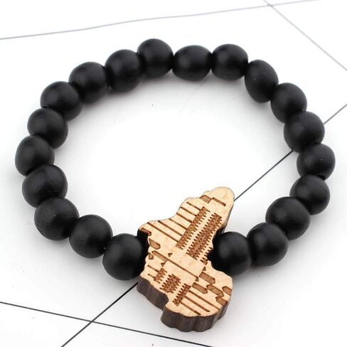 COLORFUL BLING Multicolor 8MM Wooden Bead Chain African Hip-hop Africa Map Pendant Necklace for Men Boys Natural Wood Jewelry in Saudi Arabia