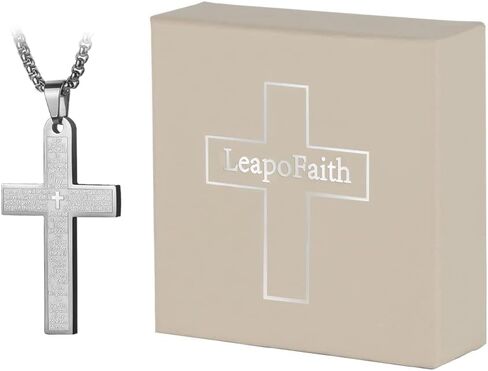 LeapoFaith قلادة الصليب للسيارة مرآة الرؤية الخلفية قلادة الصليب للرجال النساء سحر مرآة السيارة شنقا الملحقات حلية الفولاذ المقاوم للصدأ صلاة الرب الصليب قلادة مع آية الكتاب المقدس (أسود) in Kuwait