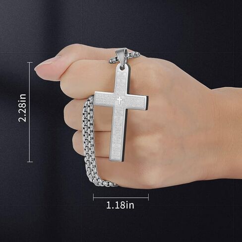 LeapoFaith قلادة الصليب للسيارة مرآة الرؤية الخلفية قلادة الصليب للرجال النساء سحر مرآة السيارة شنقا الملحقات حلية الفولاذ المقاوم للصدأ صلاة الرب الصليب قلادة مع آية الكتاب المقدس (أسود) in Kuwait