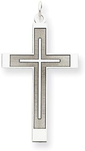 Solid 14K White Gold Cross Pendant Charm - 40mm x 22mm in Saudi Arabia