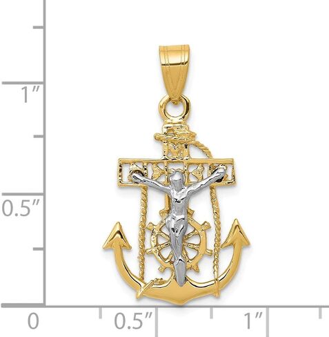 Solid 14k Yellow and White Gold Two Tone Anchor Mariners Cross Pendant Charm - 29mm x 17mm in Saudi Arabia