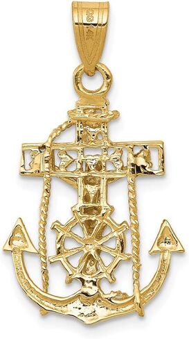 Solid 14k Yellow and White Gold Two Tone Anchor Mariners Cross Pendant Charm - 29mm x 17mm in Saudi Arabia