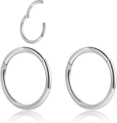 Afftiny Nose Ring Septum Hoop 20G/18G/16G/14G/12G 316L Surgical Stainless Steel Hinged Seamless Earrings, Diameter 5MM-16MM, Gold/Silver/Black/Rose Gold/Rainbow Color in Kuwait