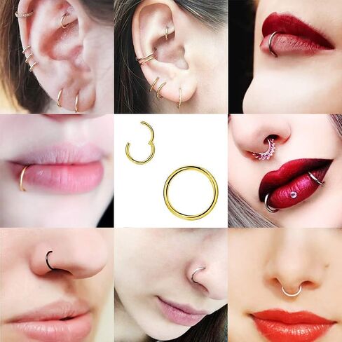 Afftiny Nose Ring Septum Hoop 20G/18G/16G/14G/12G 316L Surgical Stainless Steel Hinged Seamless Earrings, Diameter 5MM-16MM, Gold/Silver/Black/Rose Gold/Rainbow Color in Saudi Arabia