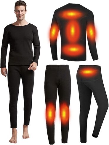 Windpost Mens Electric Heated Thermal Underwear Set Men's Travel Heated Pants and Shirt, USB Mens Thermal Underwear Set in Saudi Arabia