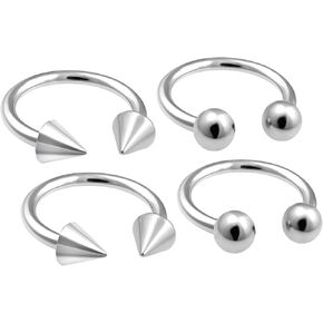 bodyjewellery 4pcs 18g Horseshoe Ring Circular Cartilage Steel Nose Lip Cartilage Hoop Septum Tragus Stud Ear Eyebrow BBEL - Pick Size