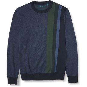 Perry Ellis Men's Big and Tall Long Sleeve Brdsye Plcd Stripe CRW B&t Sweater