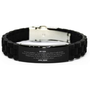 to My Son Always Remember Love Mom Black Bracelet Wristband Jewelry Birthday Graduation Anniversary Inspirational for Men in Saudi Arabia