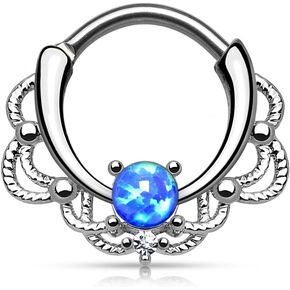 Pierced Owl - 16GA Stainless Steel Lacey Synthetic Single Opal Septum Clicker Ring