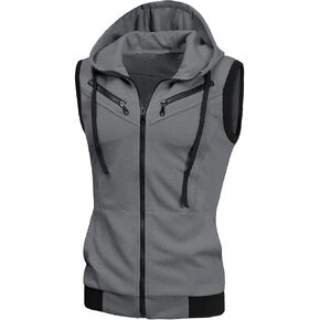 Men's Sleeveless Slim Fit Hoodie Vest Zipper Drawstring Gilet Jacket With Pocket S-3XL in Saudi Arabia