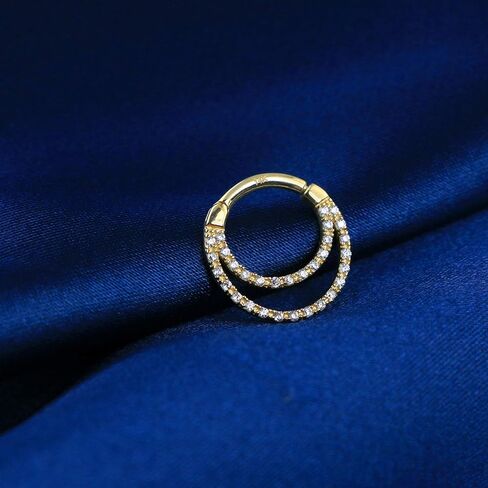 OUFER 14K الصلبة الذهب Daith الحاجز خواتم طبقة مزدوجة واضح تشيكوسلوفاكيا معبد Daith اللولب أقراط الحاجز ثقب المجوهرات in Saudi Arabia
