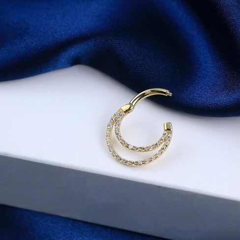 OUFER 14K الصلبة الذهب Daith الحاجز خواتم طبقة مزدوجة واضح تشيكوسلوفاكيا معبد Daith اللولب أقراط الحاجز ثقب المجوهرات in Saudi Arabia