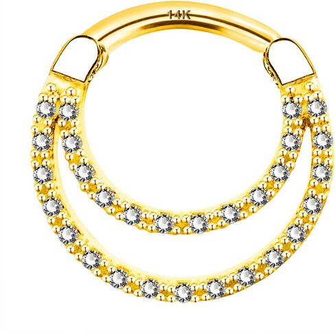OUFER 14K الصلبة الذهب Daith الحاجز خواتم طبقة مزدوجة واضح تشيكوسلوفاكيا معبد Daith اللولب أقراط الحاجز ثقب المجوهرات in Saudi Arabia