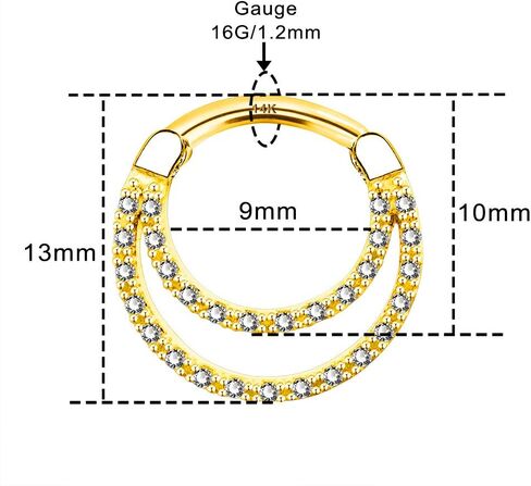 OUFER 14K الصلبة الذهب Daith الحاجز خواتم طبقة مزدوجة واضح تشيكوسلوفاكيا معبد Daith اللولب أقراط الحاجز ثقب المجوهرات in Saudi Arabia