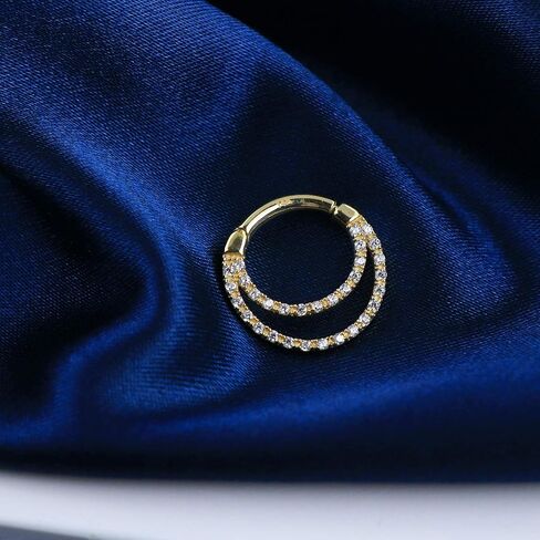 OUFER 14K الصلبة الذهب Daith الحاجز خواتم طبقة مزدوجة واضح تشيكوسلوفاكيا معبد Daith اللولب أقراط الحاجز ثقب المجوهرات in Saudi Arabia