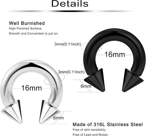 Ftovosyo PA Ring Internally Threaded Circular Horseshoe Barbells Spike Large Septum Ring Ear Gauges Earrings 2G 4G 6G 8G 12mm/16mm 316L Surgical Steel Body Piercing Jewelry for Women Men in Saudi Arabia