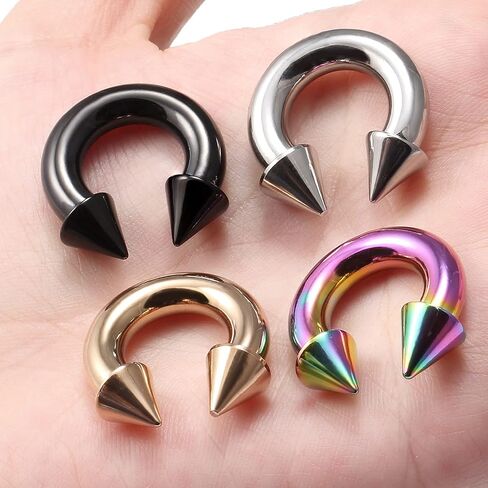 Ftovosyo PA Ring Internally Threaded Circular Horseshoe Barbells Spike Large Septum Ring Ear Gauges Earrings 2G 4G 6G 8G 12mm/16mm 316L Surgical Steel Body Piercing Jewelry for Women Men in Saudi Arabia