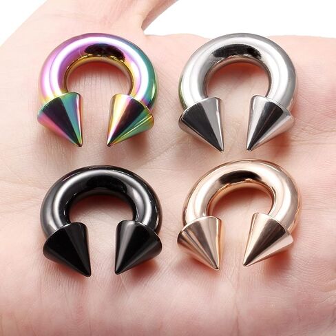 Ftovosyo PA Ring Internally Threaded Circular Horseshoe Barbells Spike Large Septum Ring Ear Gauges Earrings 2G 4G 6G 8G 12mm/16mm 316L Surgical Steel Body Piercing Jewelry for Women Men in Saudi Arabia