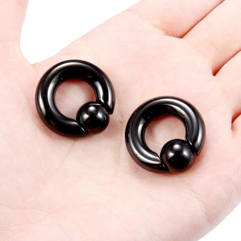 Ftovosyo PA Rings Captive Bead Rings Black Spring Action CBR Screwball Rings Large Septum Ring Ear Gauges Earrings 2G 4G 6G 8G 316L Surgical Steel Pierced Body Jewelry 1Pair in Kuwait
