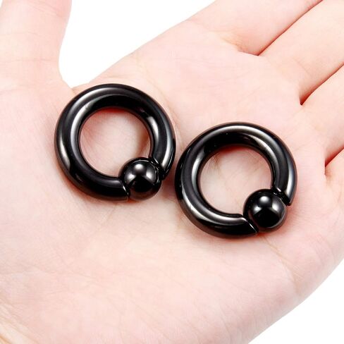 Ftovosyo PA Rings Captive Bead Rings Black Spring Action CBR Screwball Rings Large Septum Ring Ear Gauges Earrings 2G 4G 6G 8G 316L Surgical Steel Pierced Body Jewelry 1Pair in Kuwait