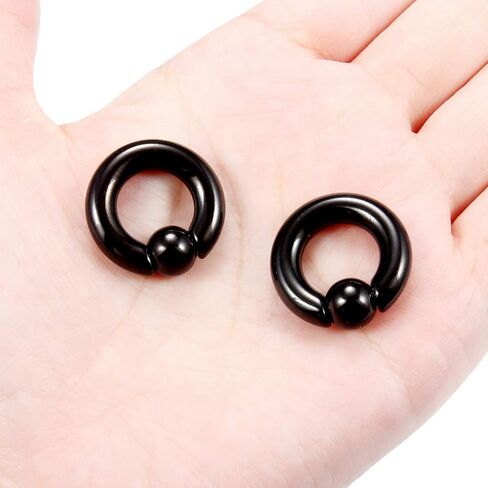 Ftovosyo PA Rings Captive Bead Rings Black Spring Action CBR Screwball Rings Large Septum Ring Ear Gauges Earrings 2G 4G 6G 8G 316L Surgical Steel Pierced Body Jewelry 1Pair in Kuwait