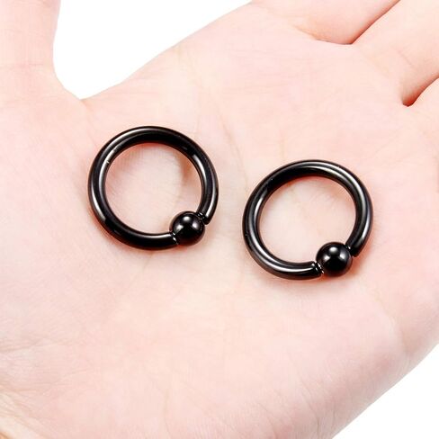 Ftovosyo PA Rings Captive Bead Rings Black Spring Action CBR Screwball Rings Large Septum Ring Ear Gauges Earrings 2G 4G 6G 8G 316L Surgical Steel Pierced Body Jewelry 1Pair in Kuwait
