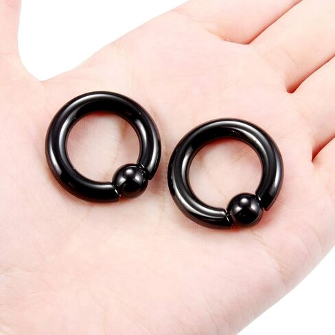 Ftovosyo PA Rings Captive Bead Rings Black Spring Action CBR Screwball Rings Large Septum Ring Ear Gauges Earrings 2G 4G 6G 8G 316L Surgical Steel Pierced Body Jewelry 1Pair in Kuwait