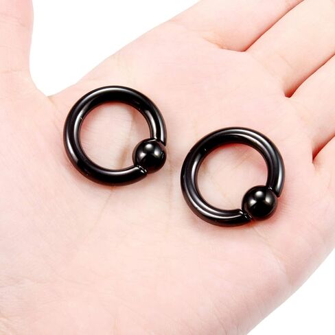 Ftovosyo PA Rings Captive Bead Rings Black Spring Action CBR Screwball Rings Large Septum Ring Ear Gauges Earrings 2G 4G 6G 8G 316L Surgical Steel Pierced Body Jewelry 1Pair in Kuwait