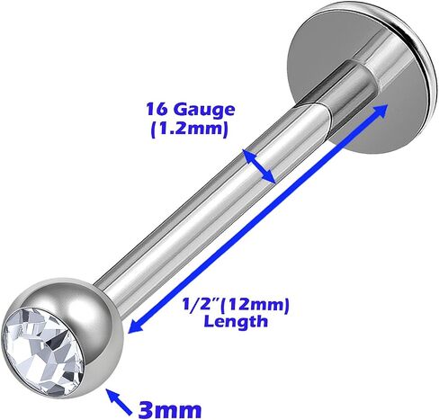 3Pcs Surgical Steel 16 Gauge 8mm 10mm 12mm labret Studs Piercing Jewelry Monroe Tragus Cartilage 3mm Clear Crystal Ball M0939 in Saudi Arabia