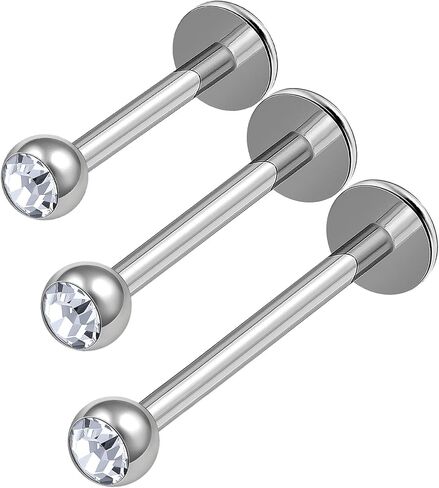 3Pcs Surgical Steel 16 Gauge 8mm 10mm 12mm labret Studs Piercing Jewelry Monroe Tragus Cartilage 3mm Clear Crystal Ball M0939 in Saudi Arabia