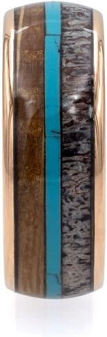 Deer Antler, Turquoise, and Whiskey Barrel Inlay in Tungsten Ring with Included Ring Box in Kuwait