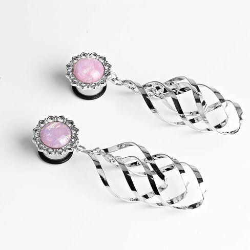 KUBOOZ Ear Plug Tunnel Gauge Stretcher Piercing Pink Spiral Pendant Stainless Steel Screw. in Kuwait